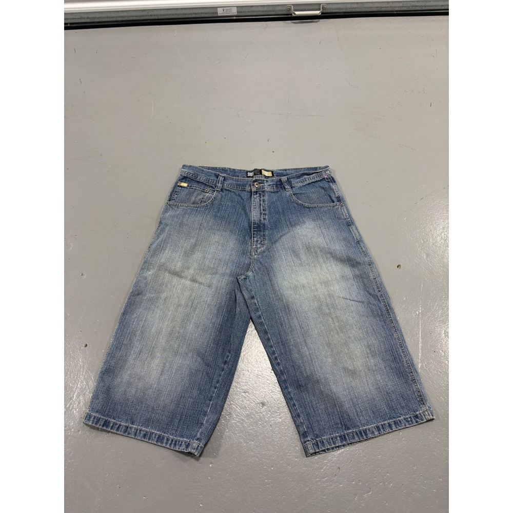 Southpole Mens Baggy Denim Shorts Blue Faded Y2K Hip Hop Streetwear Size 40